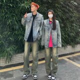 3133P65美式休闲情侣装水洗垫肩牛仔外套男女春秋韩版bf宽松复古，男装牛仔裤，星座218-1（原230）