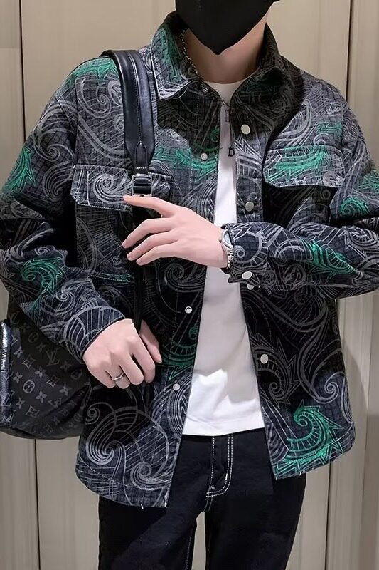 HB332P65翻领标准外穿青春流行ins长袖气质简约潮流男潮印花夹克,男装夹克,星座218-1（原230）