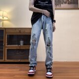 K8521P55慵懒ins潮流港风新款纽扣牛仔裤男日常潮牌帅气休闲流行，男装牛仔裤，星座218-1（原230）