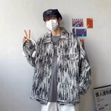 J12P55炸街扎染雪花牛仔外套男春秋季日系复古做旧潮牌宽松痞帅工，男装夹克，星座218-1（原230）