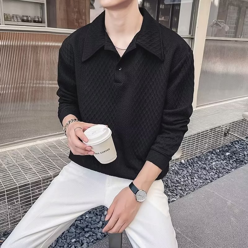 HT58P35长袖polo衫男翻领打底衫轻熟风男装设计感宽松体恤春秋季,男装Polo衫,星座218-1（原230）