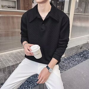HT58P35长袖polo衫男翻领打底衫轻熟风男装设计感宽松体恤春秋季图片