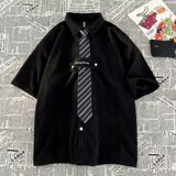 A85P40设计感学院风情侣装衬衣加肥大码时尚男女生潮牌胖子特宽松，男装衬衫，星座218-1（原230）