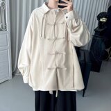 新中式男装风盘扣衬衫男长袖潮高外套春秋汉服道袍J685P55，男装衬衫，星座218-1（原230）