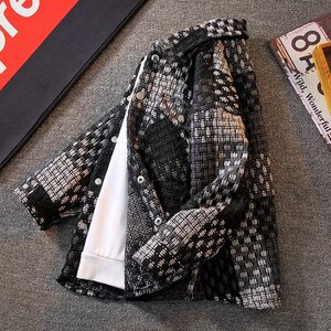 6606P65美式复古粗纺编织外套男春秋款潮牌宽松高街痞帅休闲夹克图片