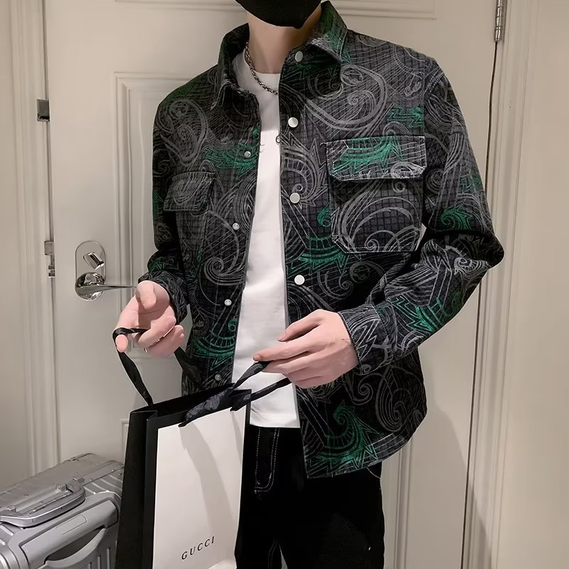 HB332P65翻领标准外穿青春流行ins长袖气质简约潮流男潮印花夹克,男装夹克,星座218-1（原230）