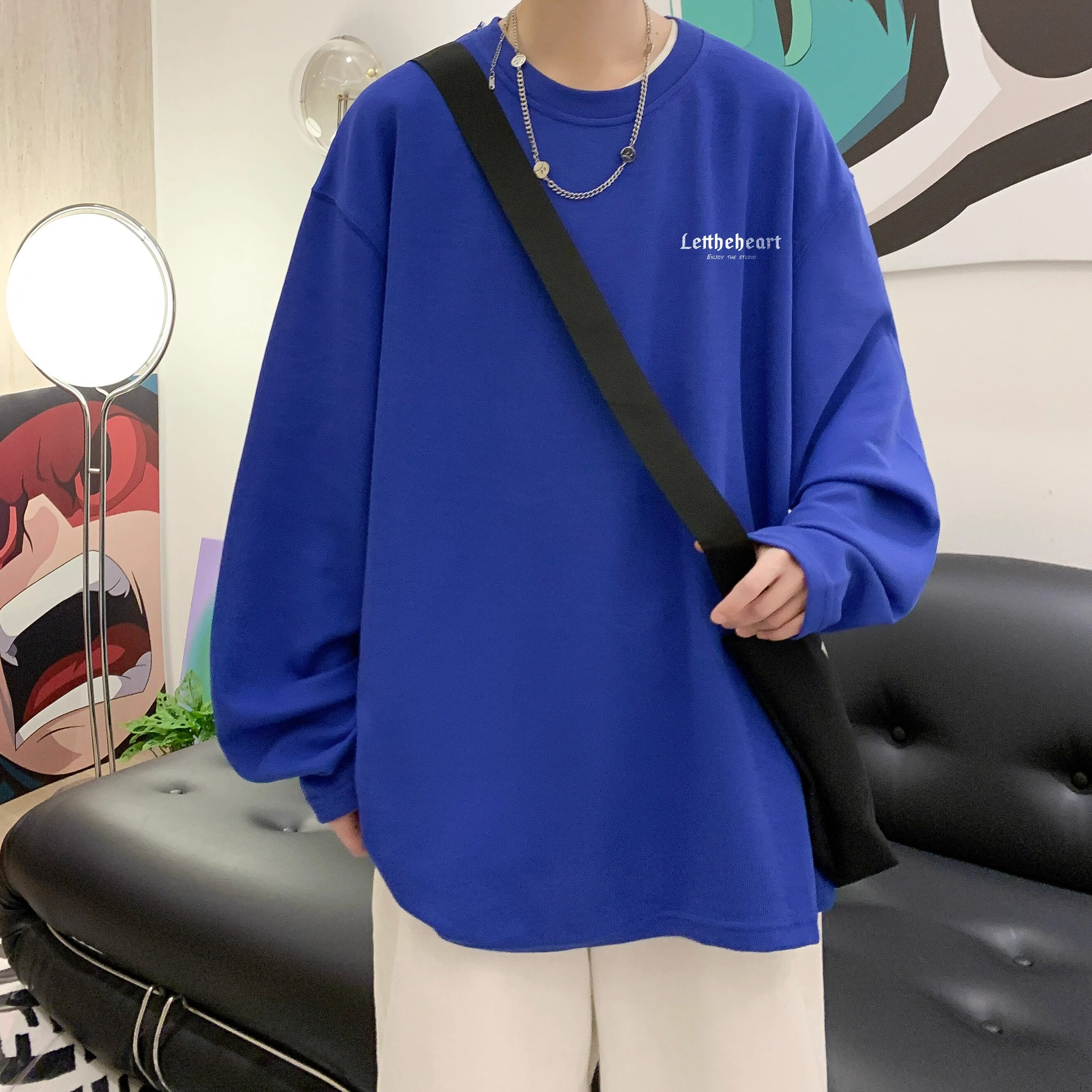 纯棉长袖T恤男宽松大码上衣服春秋季纯色内搭白色打底衫2025新款,男装T恤,星座218-1（原230）