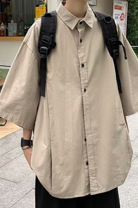 港风五分袖衬衫男夏季休闲痞帅工装衬衣短袖潮牌男生半袖C247P45图片