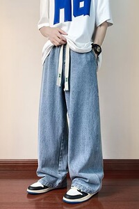 8017P48阔腿牛仔裤男宽松直筒2024新款垂感长裤春秋港风复古潮牌图片