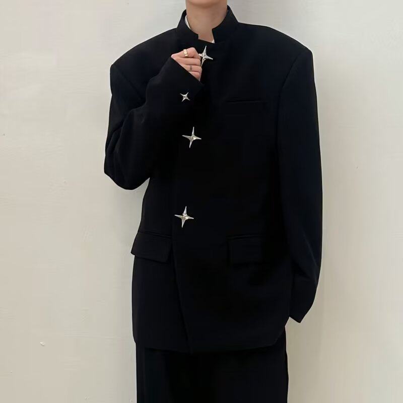 W126P75高级感痞帅西装外套套装设计感金属扣垫肩西服男制服中山,男装西服,星座218-1（原230）