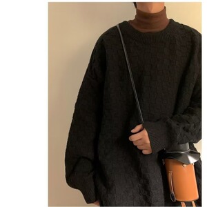 日系慵懒风圆领毛线衣男百搭软糯风针织衫古着vintage套头卫衣秋图片