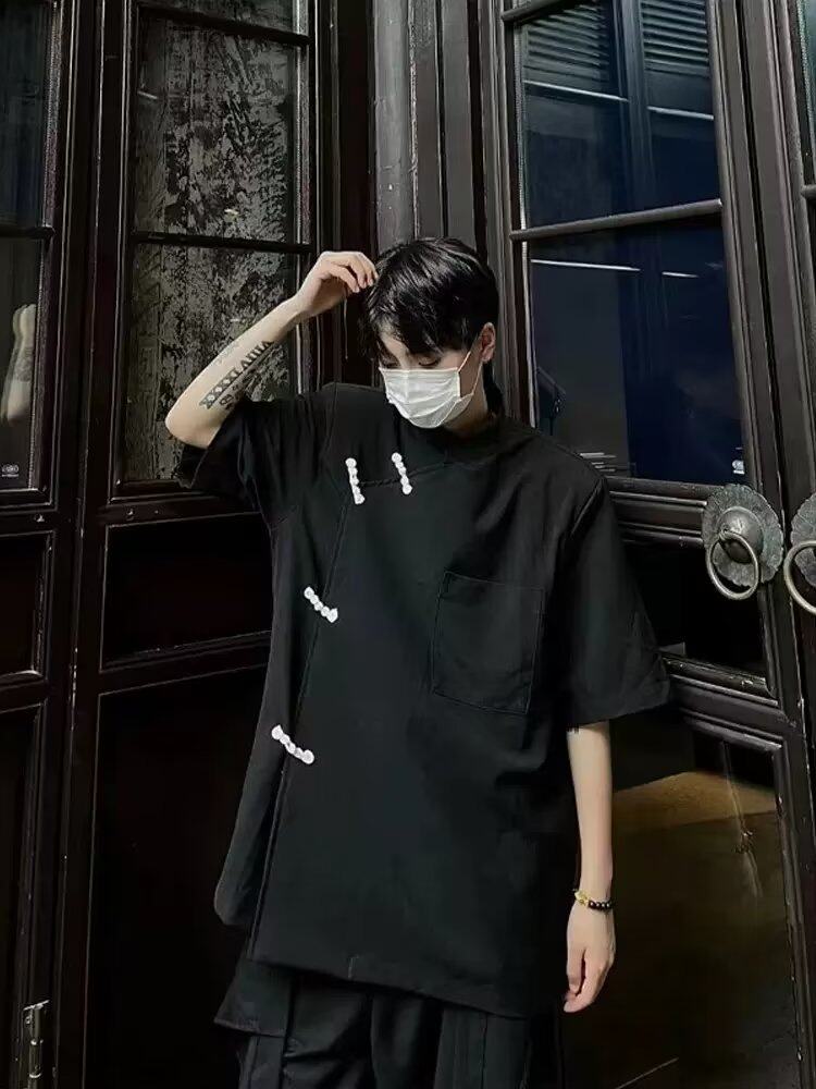 t066P35百搭标准潮流夏季方领新款男时尚短袖潮原宿衬衫慵懒青春,男装衬衫,星座218-1（原230）