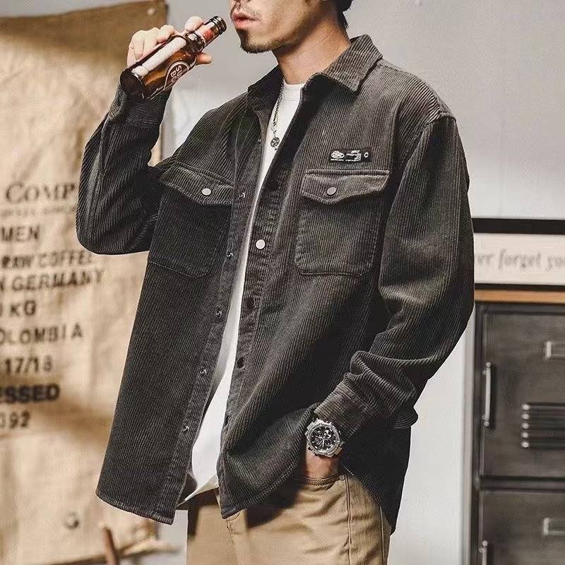 A002P55灯芯绒衬衫外套男宽松大码开衫长袖秋季日系潮流工装夹克,男装针织衫/毛衣,星座218-1（原230）