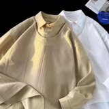 s15p50春季新款学院风休闲纯色套头拼接假两件男士宽松长袖衬衣，男装衬衫，星座218-1（原230）