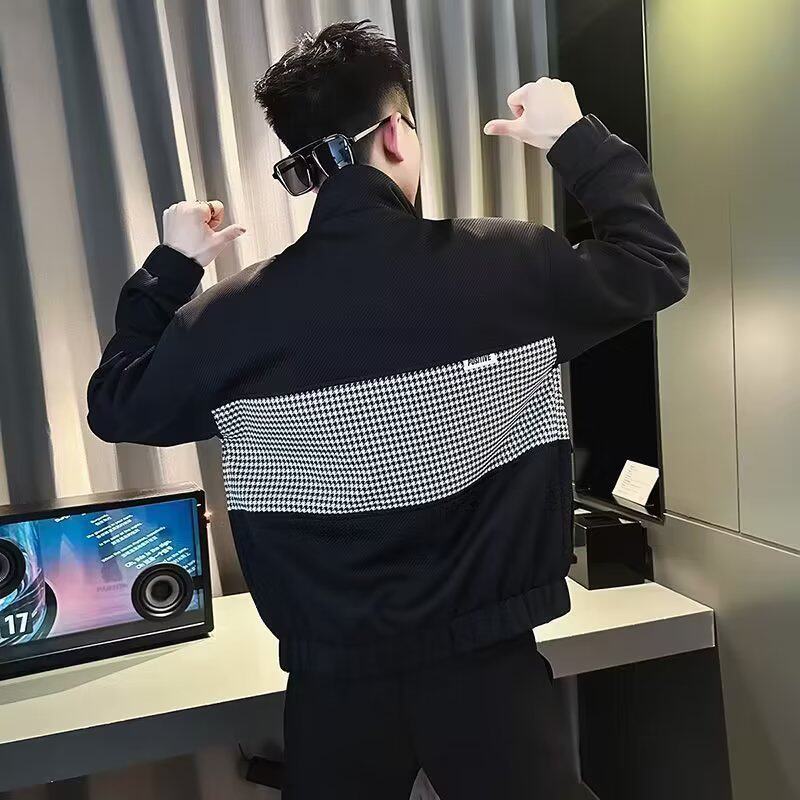 J8927P75设计感拼接外套男春秋季潮牌痞帅男装立领夹克2024新款休,男装夹克,星座218-1（原230）