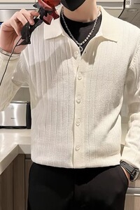 S518P50秋冬款男士休闲针织开衫韩版修身翻领毛衣潮流百搭毛线衣图片