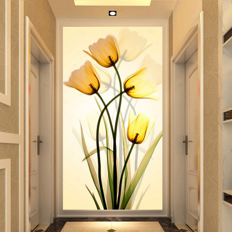 现代简约素雅3d立体玄关装饰壁画竖版客厅走廊过道背景墙壁纸墙布