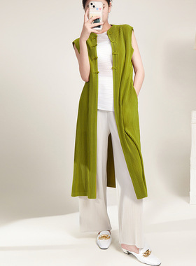 褶皱 中式纽扣长上衣22809