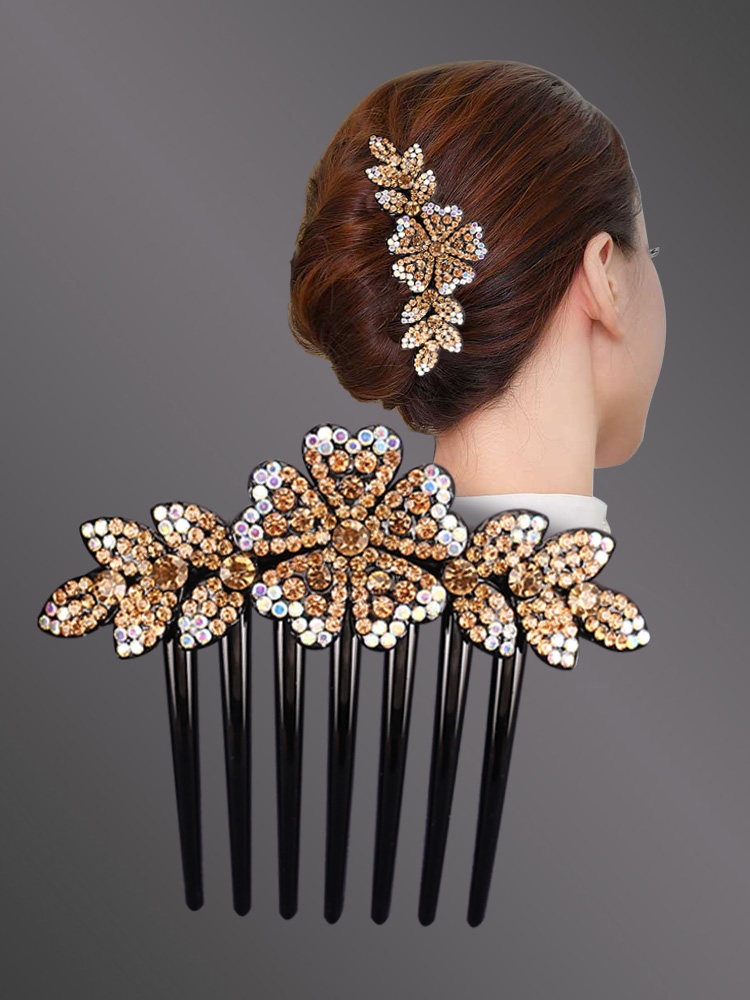 大号插梳发夹女发量多后脑勺水钻头饰盘头发优雅七齿防滑发饰发梳