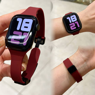 适用苹果手表带Applewatch9细小蛮腰硅胶磁吸扣iwatch8se简约百搭