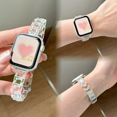 适用watchS10表带细款镭射亚克力