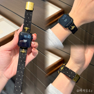 秋冬毛呢土星appleiWatch10表带适用苹果手表1 11UltraSE复古豹纹