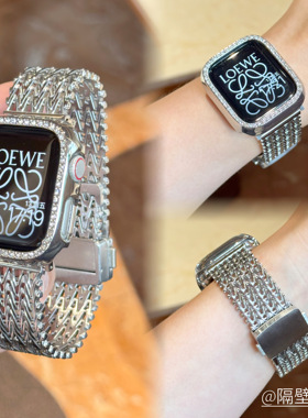 适用苹果手表带Applewatch不锈钢金属镂空透气磁吸iwatchS116SE闪