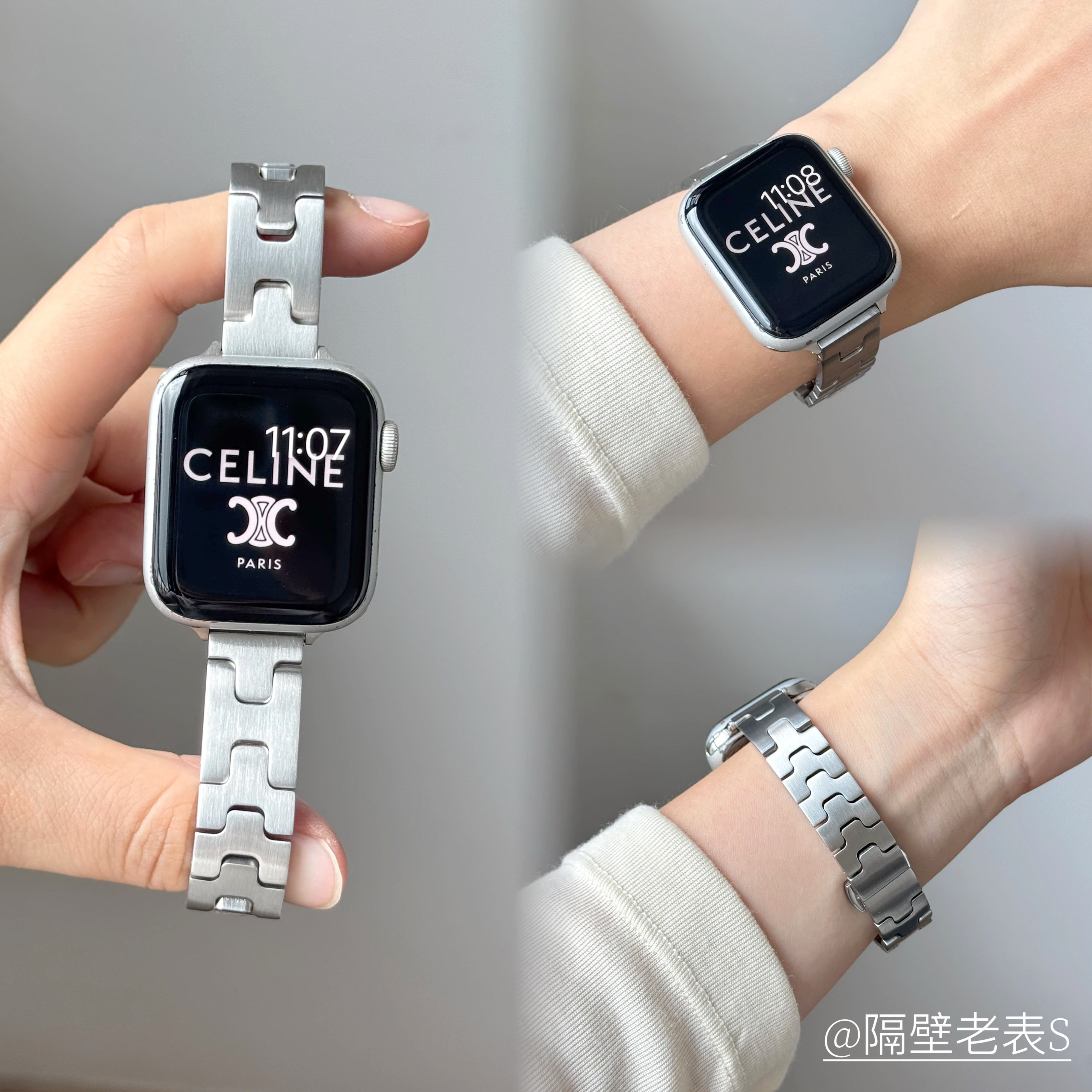 适用苹果手表带Apple watchS10细款H不锈钢精致蝴蝶扣iwatch987SE