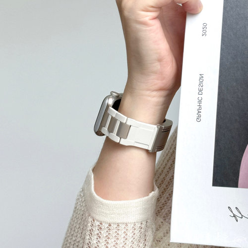 适用iwatch表带橡胶不锈钢折叠扣