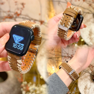 秋冬毛呢手缝线复古适用苹果手表表带apple watchS11SE3910柔软46