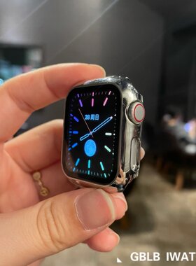 适用苹果iwatch手表S11电镀钢化膜一体保护壳applewatchS98SE3542