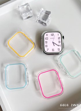 适用苹果手表8保护壳SE3半包防摔apple watchS11代42夜光壳PC46mm