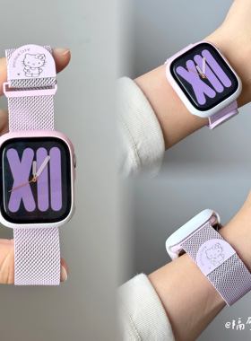 适用苹果手表带apple watch11双节米兰KT猫金属磁吸iwatch9SE87女
