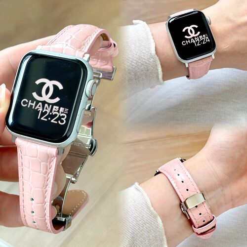 适用watchS10表带鳄纹皮质蝴蝶扣