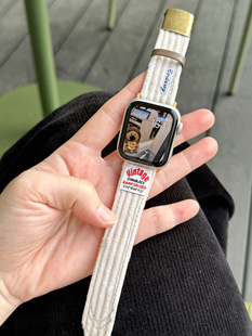 适用苹果手表带Apple watchS11灯芯绒金属方扣贴牌iwatch987SE365