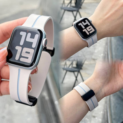 适用苹果手表带Apple watchS10双色硅胶磁吸扣运动iwatch987se246