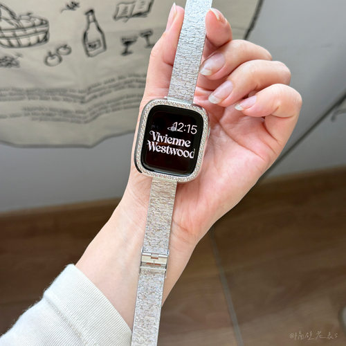 铂丝纹细不锈钢卡扣iwatch表带女