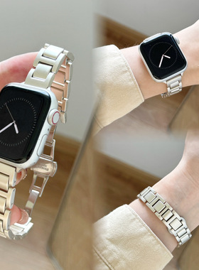 适用apple watch苹果手表带细款金属蝴蝶扣百搭iwatch87SE654商务