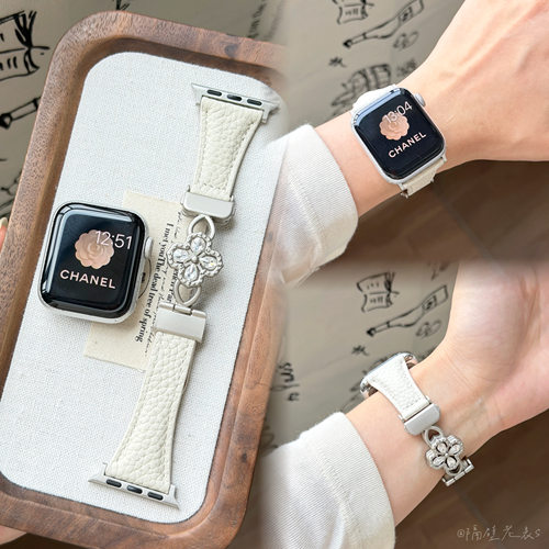 真皮四叶镂空拼皓石钻iwatch表带