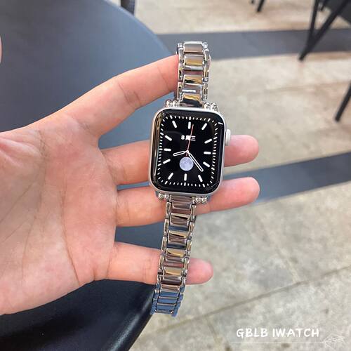 适用watchS11表带细透气金属带珠