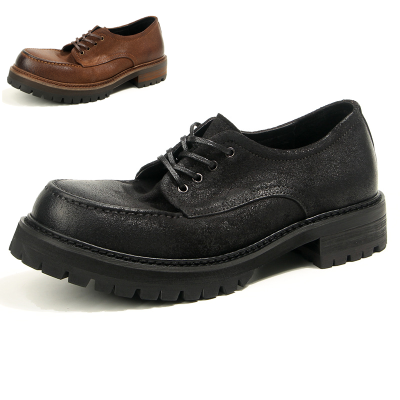 男士经典款圆头系带厚底休闲皮鞋
