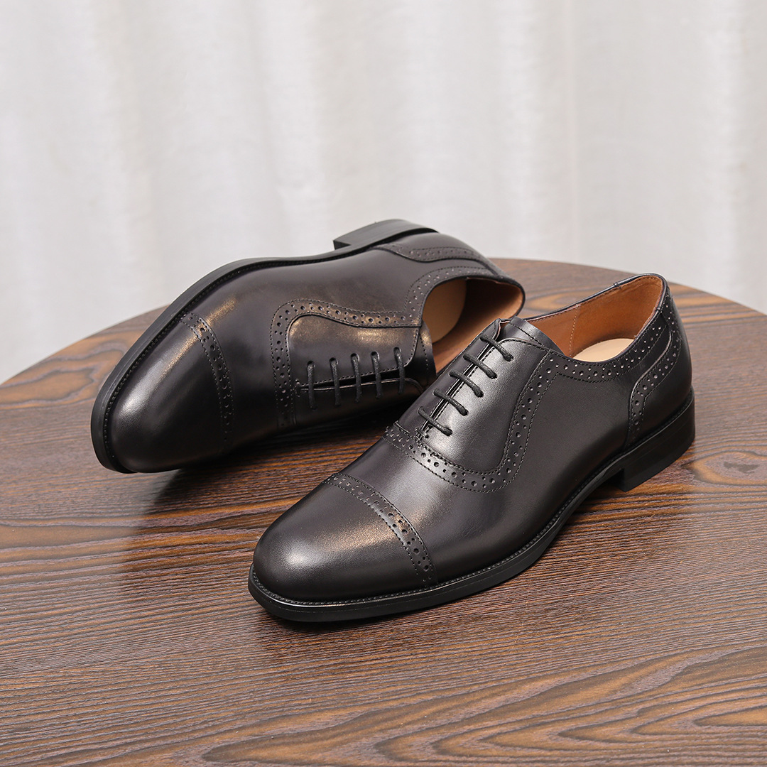 男士高级感牛皮擦色复古新郎皮鞋
