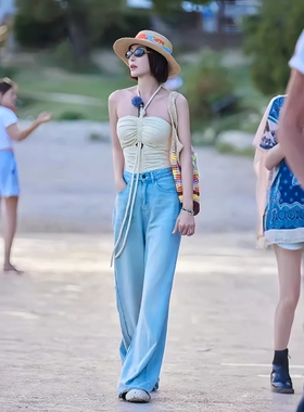 明星秦岚同款连体泳衣女性感露背泡温泉度假显瘦遮肚高级感ins风