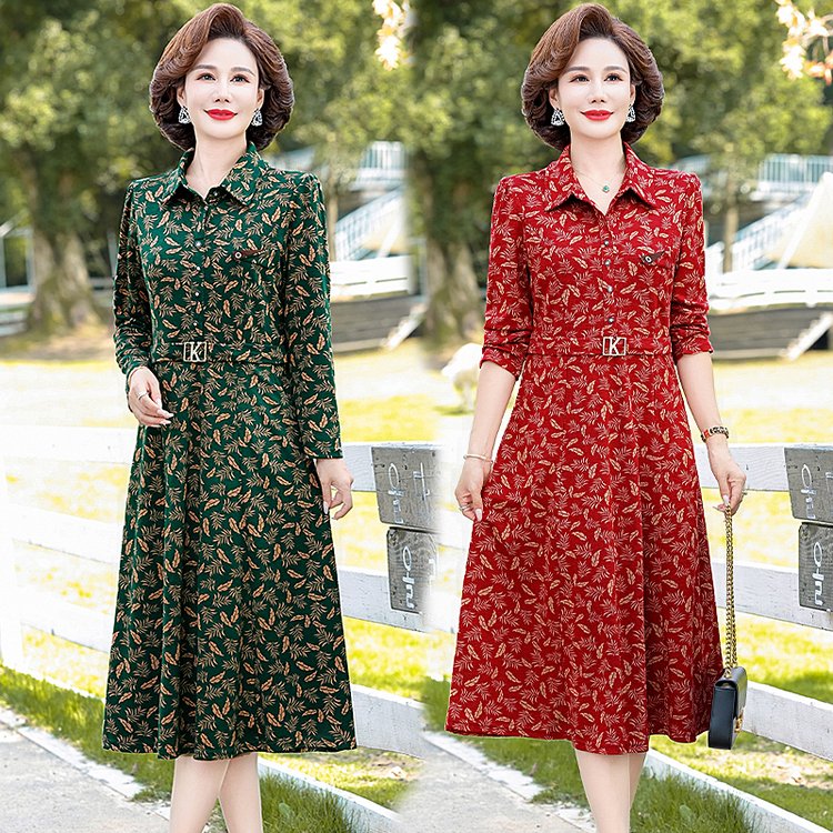 时装连衣裙收腰显瘦有口袋减龄大码女装百搭过膝2024年秋新款