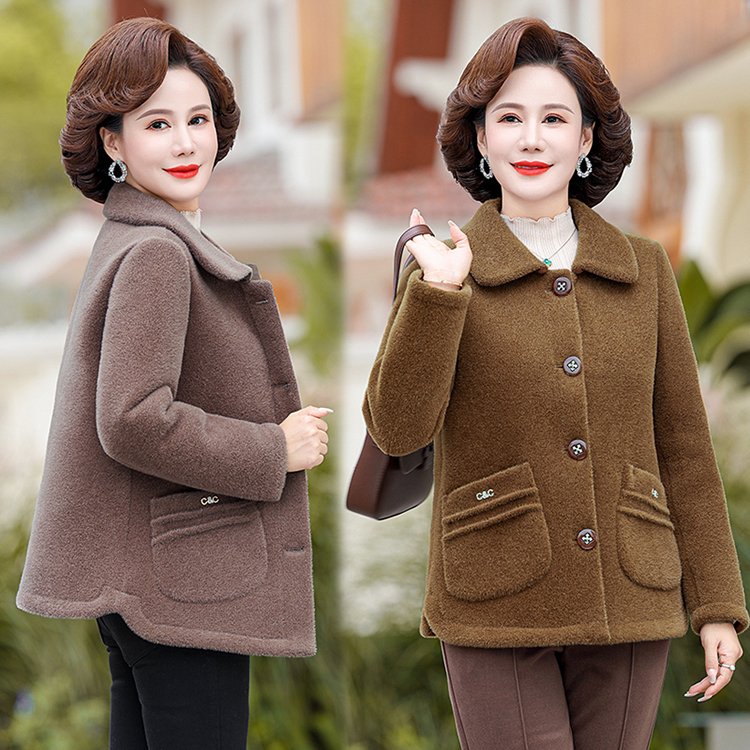 皮毛一体外套加厚洋气保暖贵夫人高端中年女装高端中年女装