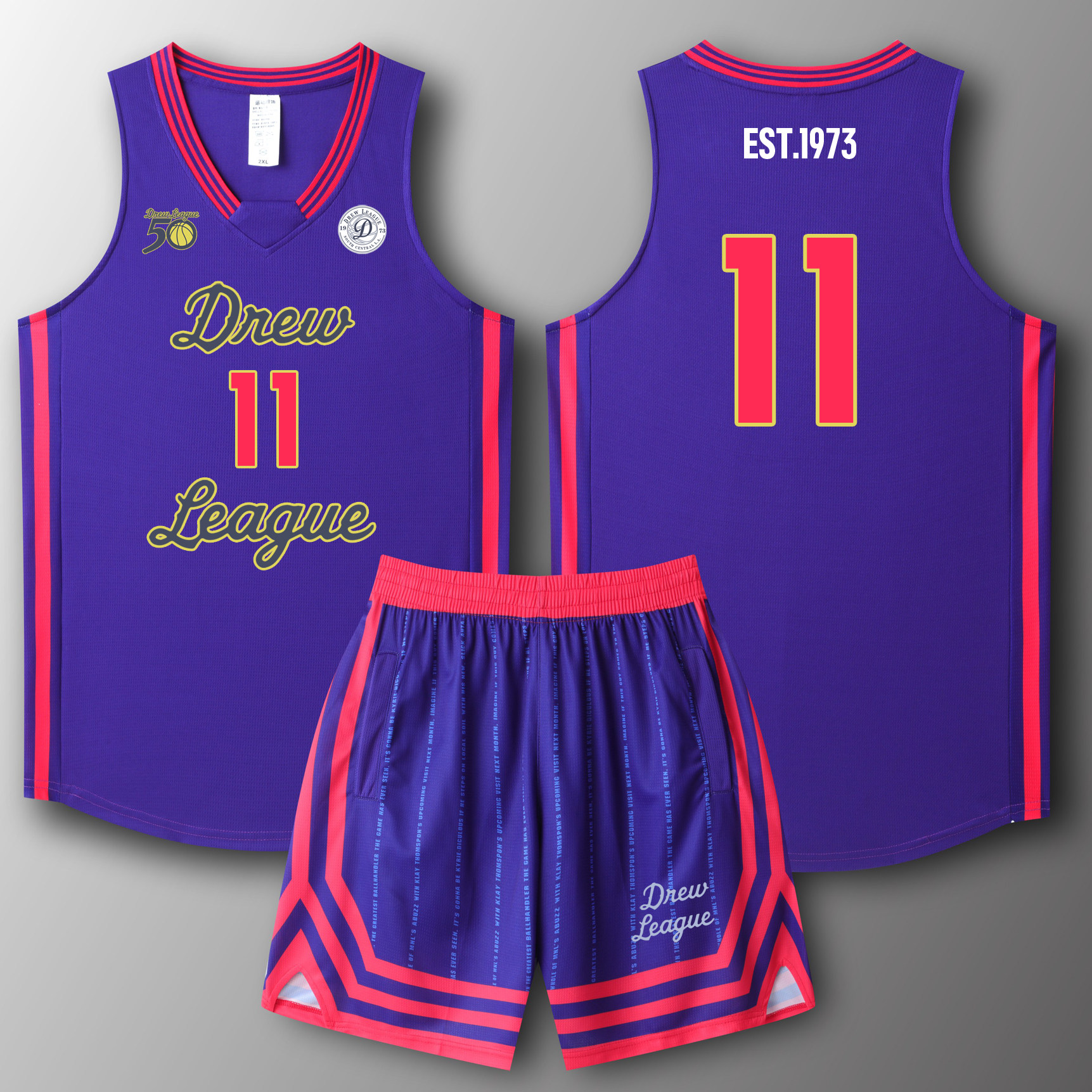 德鲁联赛球衣欧文11号尼克杨球衣定制美式不过膝比赛队服印号logo