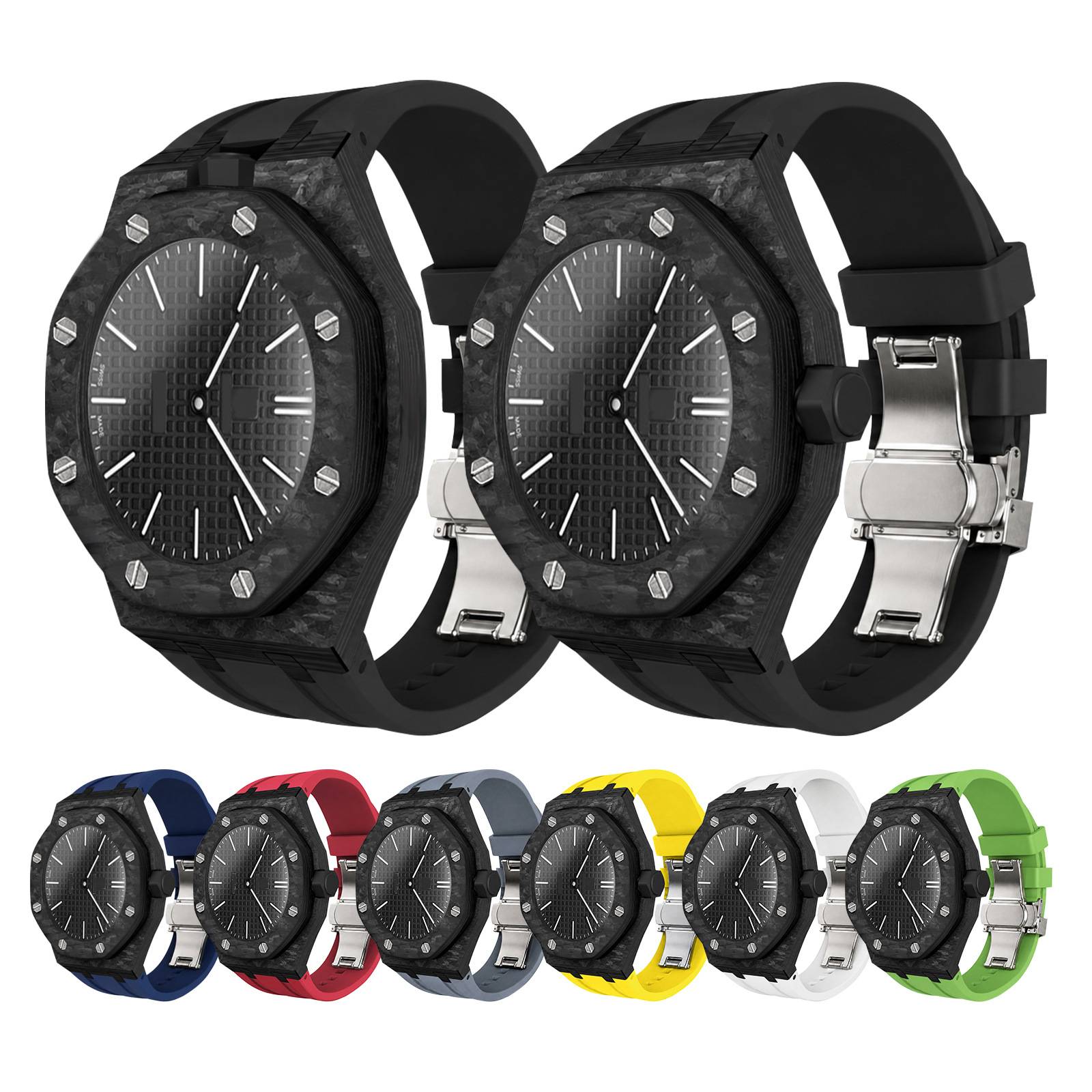 碳纤维壳一体硅胶表带适配Swatch Royal Pop 爱彼斯沃琪联名怀表