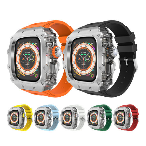 适用applewatch10透明中框钛合金不锈钢改装壳苹果手表带iwatchS8