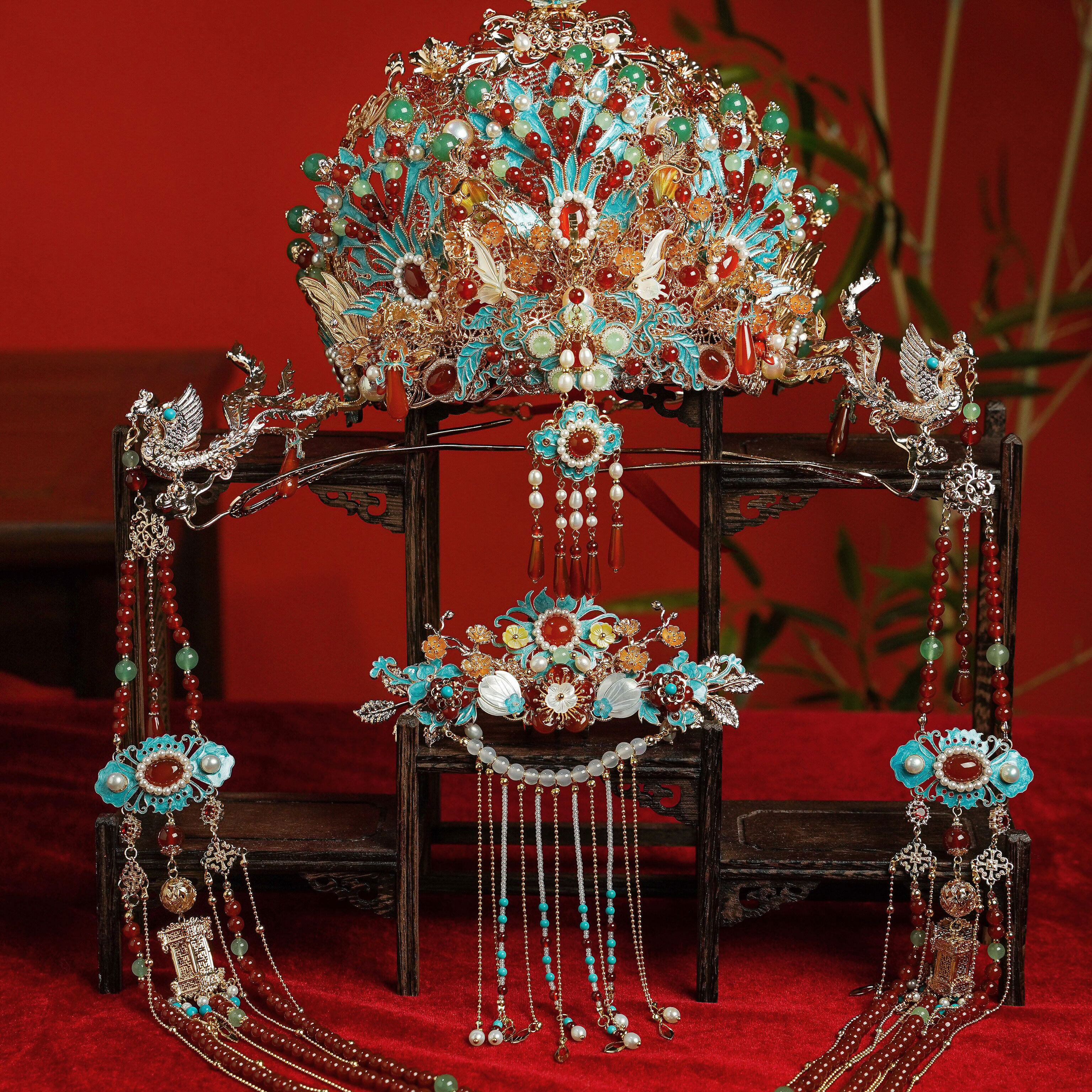 三生令【未央】原创发冠汉服中式婚礼古风婚嫁新娘头饰凤冠结婚金