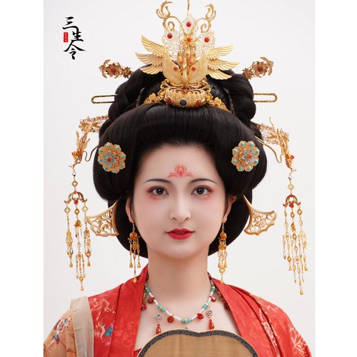 复原唐风周制原创设计发冠新娘